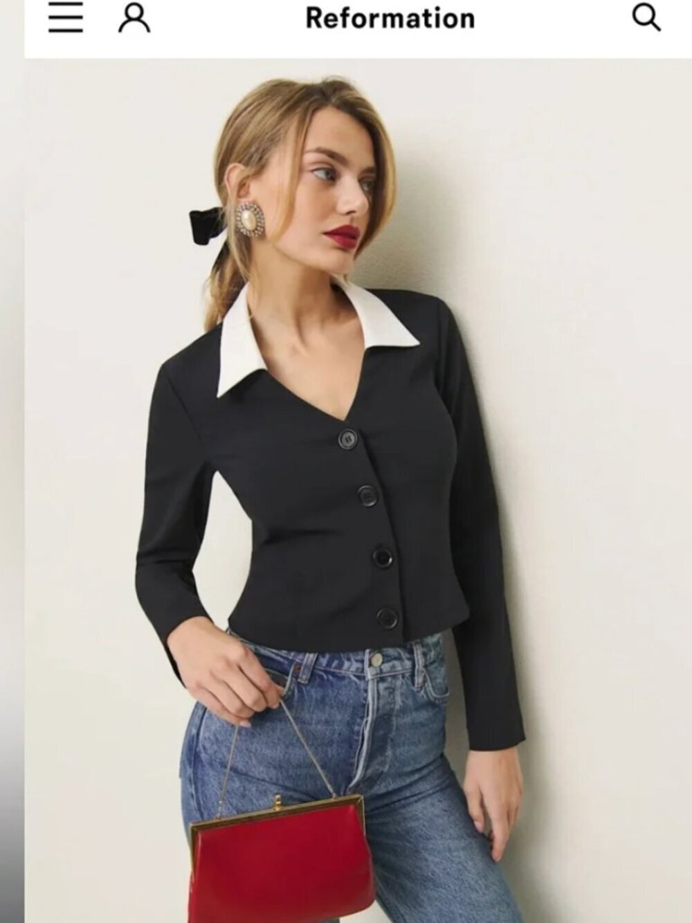 Reformation Pia Knit Top with Stretch in Black Size Small